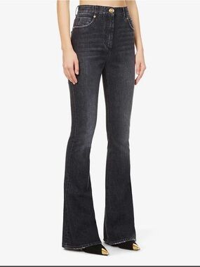 Balmain Mono Bootcut High-Rise Jeans Dark Wash Gold Hardware EU 42 / US 10 NEW